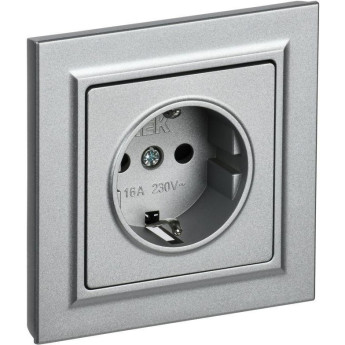 Розетка IEK BRITE РСР14-1-0-БрА 16А с заземлением и шторками, алюминий BR-R14-16-K47-F